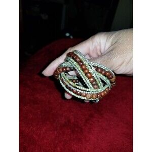 Braided Wooden and Bead Bracelet